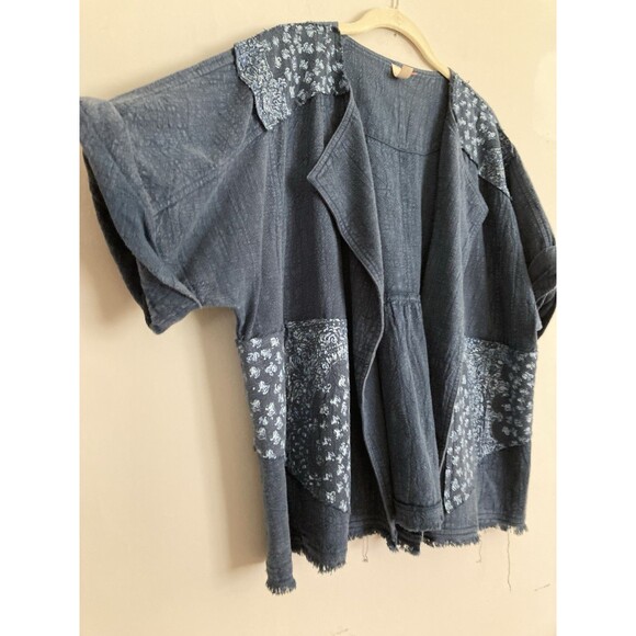 Pilcro Anthropologie Kimono Jacket Denim SMALL Blue Oversized Open Front - Picture 3 of 6